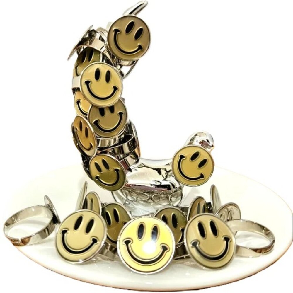 27 SMILEY Face RINGS new adjustable resale bundle 1970s hippie love flower child